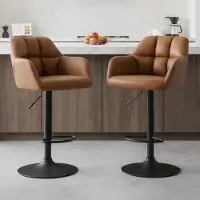 Sonstiges Barstoelen, set van 2, kunstleer, in hoogte verstelbaar, draaibaar, met armleuningen en voetsteun, bruin