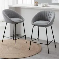 Sonstiges Barstoelen, set van 2, met gebogen rugleuning, barkrukken met metalen poten, grijs handdoekstof