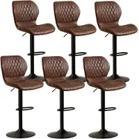 Sonstiges Barkruk met rugleuning, 360° draaibaar, in hoogte verstelbaar, bekleed met kunstleer (PU), bruin, set van 6 stuks