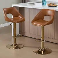 Sonstiges Barstoelen, set van 2, in hoogte verstelbaar, 360° draaibaar, met rugleuning, gouden voetsteun, kunstleer, bruin