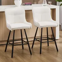 Sonstiges Barstoelen, set van 2, met chenille bekleding, zonder armleuningen, metalen poten, wit