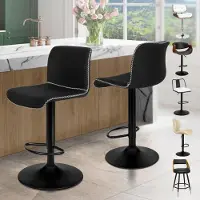 ALFORDSON Barstoelen, set van 2, in hoogte verstelbaar, draaibare stoelen met rugleuning, linnen, zwart