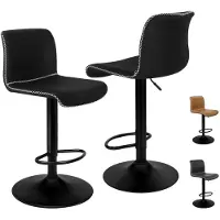 ALFORDSON Barstoelen, set van 2, bekleed, draaibaar, in hoogte verstelbaar, met rugleuning, linnen, zwart