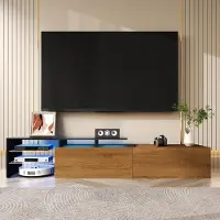 Sonstiges TV-meubel met hoogglanzende afwerking, LED-verlichting en houtlook, afmetingen 170x33x33,5 cm, met glazen planken