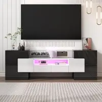 Sonstiges TV-kast met LED-verlichting, hoogglanzend, marmerlook, wit/zwart, 145 cm