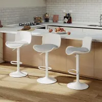 Fly sky Barstoelen, set van 3, in hoogte verstelbaar, met Polyurethanleer bekleding, rugleuning en voetsteun, wit/grijs, hoogte 61-82 cm