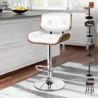 ALFORDSON Barkruk, in hoogte verstelbaar, draaibaar, met bekleding van kunstleer, wit, met houtlook