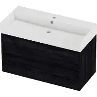 Proline Zara Badmeubel In Kader 100x46cm - 2 Laden Symmetrisch - Greeploos - Wastafel Midden Glans Wit - 1 Kraangat - Black Oak - Badkamermeubels,