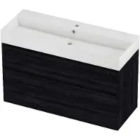 Proline Zara Badmeubel In Kader 120x46cm - 2 Laden Asymmetrisch - Greeploos - Wastafel Midden Glans Wit - 1 Kraangat - Black Oak - Badkamermeubels,