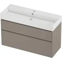 Proline Zara Badmeubel In Kader 120x46cm - 2 Laden Asymmetrisch - Greeploos - Wastafel Midden Glans Wit - 1 Kraangat - Clay Beige - Badkamermeubels,