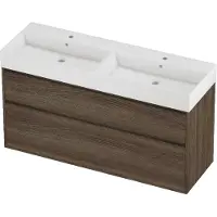 Proline Zara Badmeubel In Kader 140x46cm - 2 Laden Asymmetrisch - Greeploos - Wastafel Dubbel Glans Wit - 2 Kraangaten - Vital Oak - Badkamermeubels,