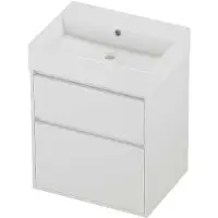 Proline Zara Badmeubel In Kader 60x46cm - 2 Laden Asymmetrisch - Greeploos - Wastafel Midden Glans Wit - Zonder Kraangat - Matt White