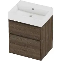 Proline Zara Badmeubel In Kader 60x46cm - 2 Laden Asymmetrisch - Greeploos - Wastafel Midden Glans Wit - Zonder Kraangat - Vital Oak