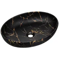 AC-DÉCO Zwarte keramische wasbak met marmerlook - Lengte 52 cm, breedte 39,5 cm - Collectie Mona