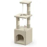 VOUNOT Kraboom Klein, Kattenspeelboom, Stabiele krabpaal, Hoogte 88 cm, Beige