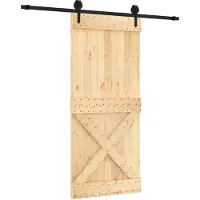 Syfax Schuifdeur Naturel en Zwart 90 x 210 cm Massief Grenenhout