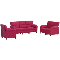 vidaXL Bankstel 3 pcs Wijnrood fluweel
