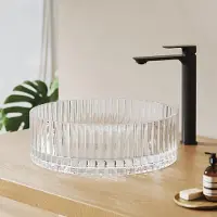 Emke Glazen wastafel met opzetstuk, rond, 40 x 40 x 12 cm, transparant