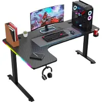 Avalo Gaming Bureau - 160x100x75 CM - L Vormig Hoekbureau - LED Verlichting - Zwart