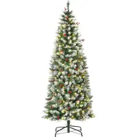 HOMCOM Kunstkerstboom met 34 rode bessen dennenappels LED verlichting 618 takken 65 x 180 cm
