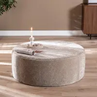 Livin24 Poef Chloe rond chenille taupe ø100 cm