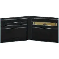 Piquadro Kaarthoes Portemonnee Blue Square Men´s Wallet Whit Removable Document Facility RFID Nero Zwart Blauw