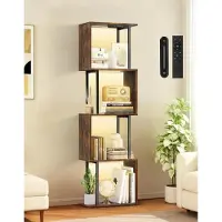 Sonstiges Boekenkast in S-vorm, 5 niveaus, met LED-verlichting, 3 kleurtemperaturen, bediening via touchpaneel en afstandsbediening, dimbaar, rustieke bruine kleur, 38 cm breed
