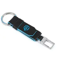 Piquadro Sleutelhanger Blue Square Keychain With Carabiner Nero Zwart Blauw