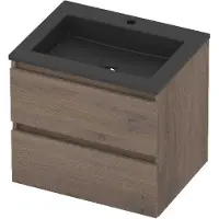 Basic Line Aura 46 Badmeubel 60x46x54cm - Greeploos - Wastafel Midden Mat Zwart - 1 Kraangat - Dusk Oak - Badkamermeubels, Badmeubel Sets