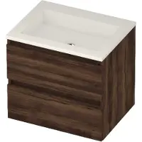 Basic Line Aura 46 Badmeubel 60x46x54cm - Greeploos - Wastafel Midden Glans Wit - Zonder Kraangat - Barista Oak - Badkamermeubels, Badmeubel Sets