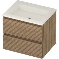 Basic Line Aura 46 Badmeubel 60x46x54cm - Greeploos - Wastafel Midden Glans Wit - Zonder Kraangat - Lamello Oak - Badkamermeubels, Badmeubel Sets
