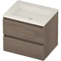 Basic Line Aura 46 Badmeubel 60x46x54cm - Greeploos - Wastafel Midden Glans Wit - Zonder Kraangat - Dusk Oak - Badkamermeubels, Badmeubel Sets