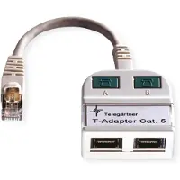 Telegärtner T-adapter S Cat.5e, lichtgrijs RAL 7035, 2xTR, mannelijk/vrouwelijk, T-adapter S Cat.5e