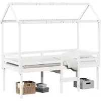 vidaXL Hoogslaper met dak, wit, 90x190 cm, massief grenenhout