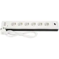 REV stekkerdoos Combini, 6-voudig, 2x USB-A, 1,4 meter, wit/zwart