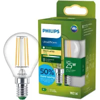 Philips UltraEfficient LED lamp - 25W - E14 fitting - Warmwit licht: 2700K - Helder glas - P45 kogellamp - Lange levensduur