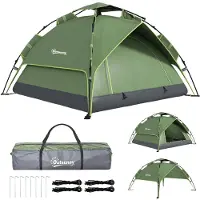 Aosom Sunny Tent Quick-Up 2 personen + 1 Kind Waterdichte Draagtas 2 Deuren Donkergroen 210 x 210 x 140 cm