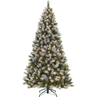 Black Box Trees Pittsfield Kunstkerstboom met Verlichting - Kerstversiering voor Binnen - Kunstboom met Dennenappels en Sneeuweffect - Scharnierconstructie - H185 x Ø102 cm - Groen Frosted