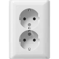 Gira 078803 Dubbele stopcontact, SCHUKO-type, vlak model zonder klauwverbinding, standaard 55, kleur: zuiverwit