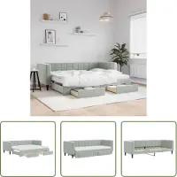 The Living Store Living Store uitklapbaar dagbed met lades, lichtgrijs, 80x200 cm, fluweel