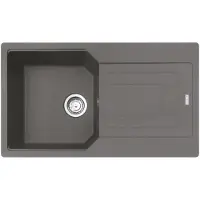 Franke spoelbak URBAN UBG 611-86 in steingrijs met excenterbediening, draaiknop en roestvrijstalen afwerking. Uitsp maat: 840 x 480 mm, R15. Granieten spoelbak