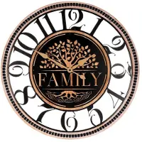 Autronic Wandklok 60 cm houten en metalen levensboom Familie (HW4001)