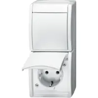 Busch-Jaeger combinatie van schakelaar en stopcontact, type 2601/6/20EW-54, 16A, 250V, IP44, kleur: oceaan alpinwit, 1 stuk.