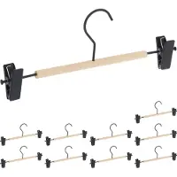 Relaxdays broekhangers - set van 10 - 11,5 x 30,5 x 3 cm - verstelbare klemmen - zwart/natuur