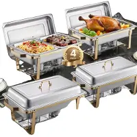 Vevor Chafing Dish Set RVS Voedselwarmer met 2 grote pannen (7,5 L) en 4 halve pannen (4 L)