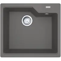 Franke spoelbak URBAN UBG 610-56 in steingrijs met excenterbediening, draaiknop en roestvrijstalen afwerking. Uitsp maat: 540 x 480 mm, R15. Granieten spoelbak
