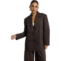 Alix The Label Dames Blazers Ladies Woven Animal Blazer - Bruin - Maat XL
