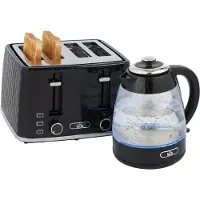 HOMCOM Waterkoker en Broodrooster Set-Kunststof, Roestvrij Staal-22,2L x 16,9B x 23,8H cm-Zwart