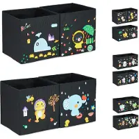 Relaxdays Opbergboxen voor kinderen, set van 4, met zelfklevende foamstickers, speelgoedkist
