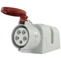 Pawbol CEE wandcontactdoos 32A, 5-polig, voor zwaar belastbare toepassingen, met deksel, rood, IP44, 400V, 6 uur